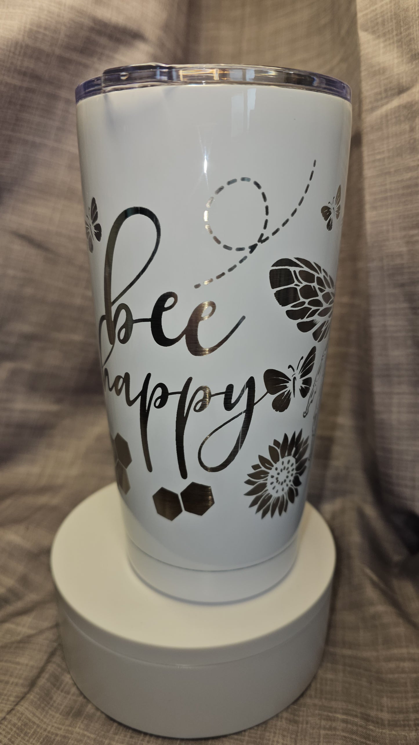 Bee Happy Laser Engraved 20oz travel Mug