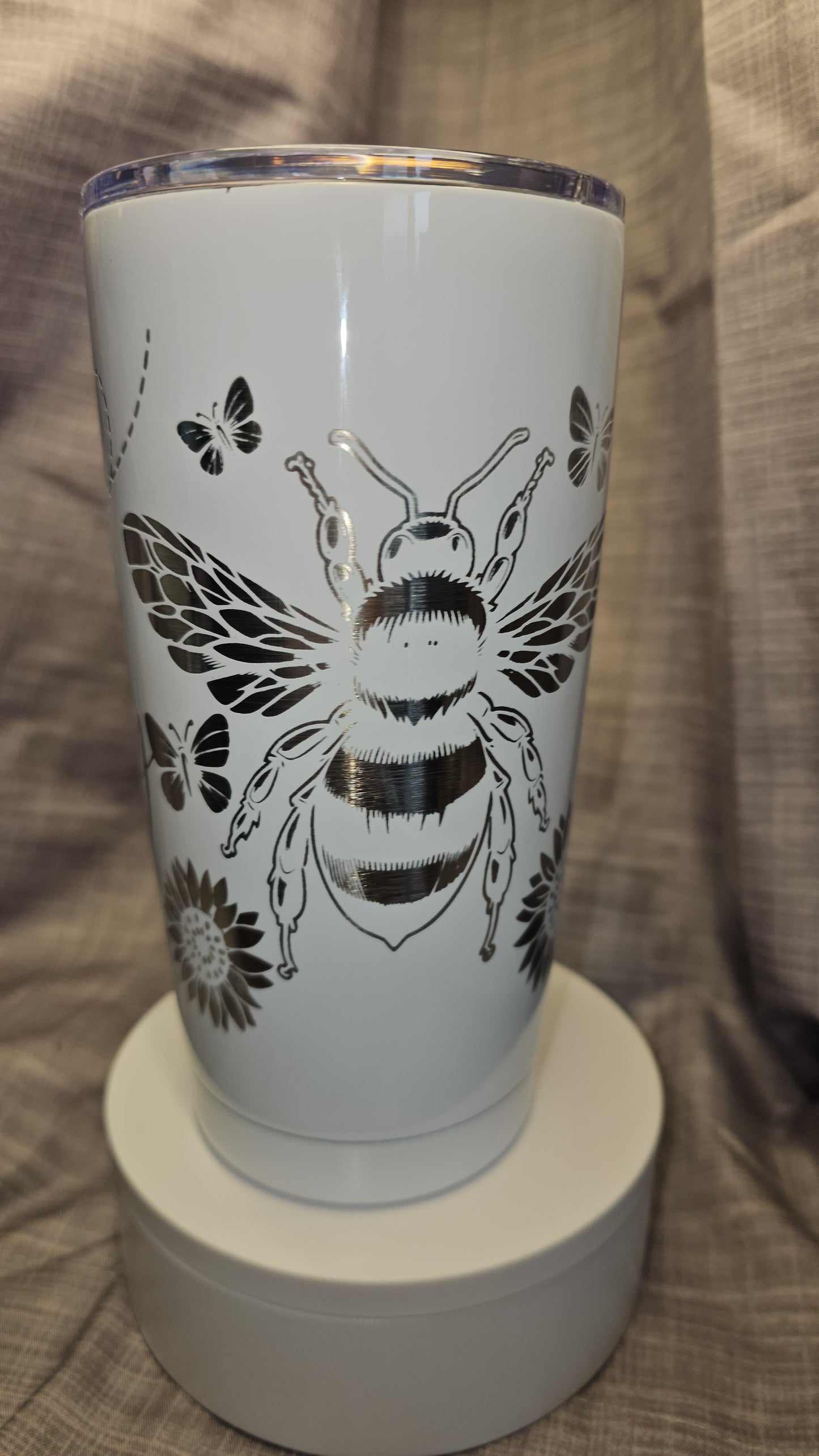 Bee Happy Laser Engraved 20oz travel Mug