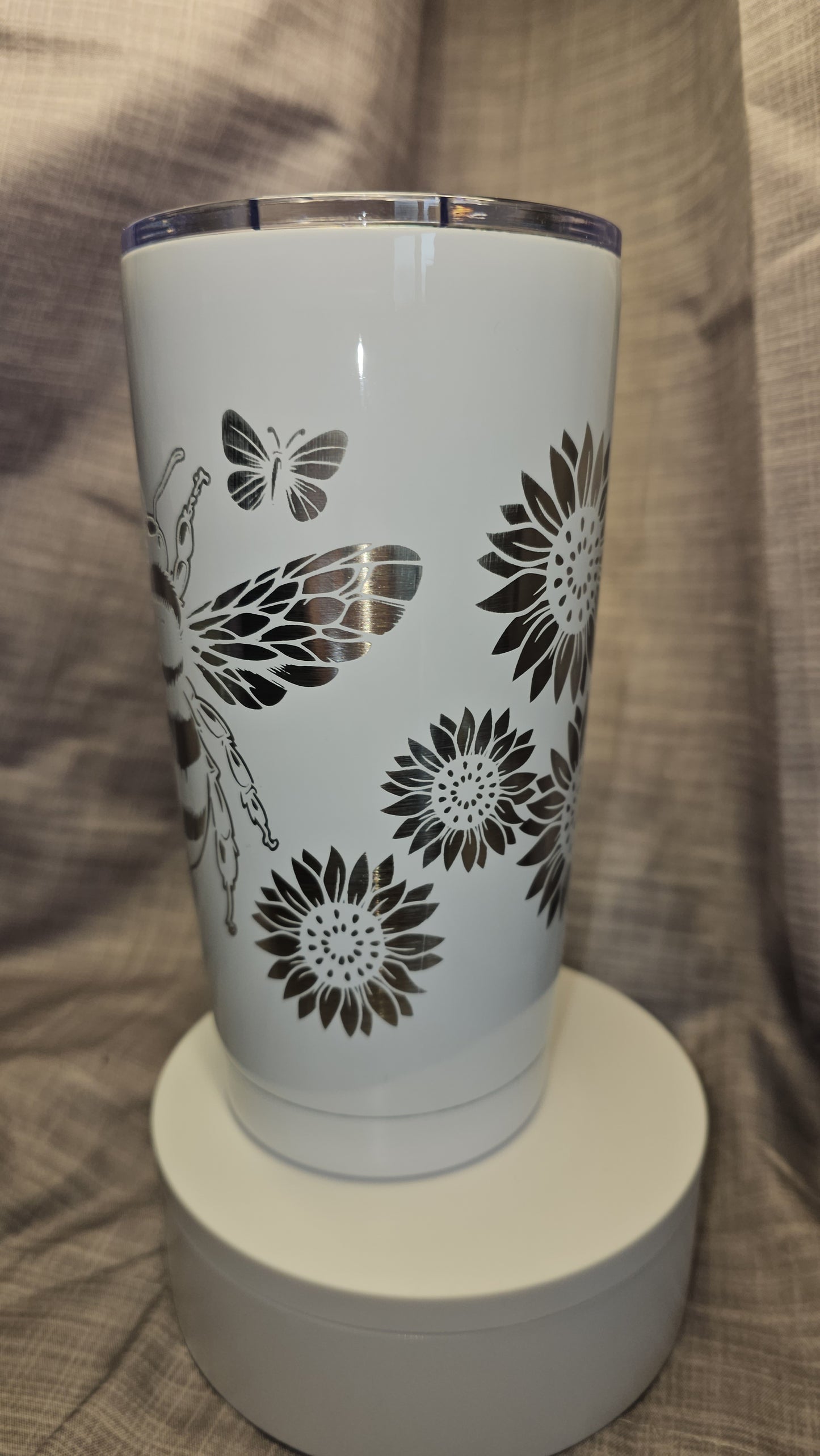 Bee Happy Laser Engraved 20oz travel Mug