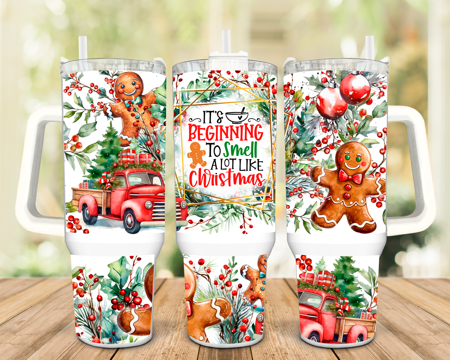 Gingerbreads and "It's beginning to Smell A lot like Christmas" 40oz Insulated Travel Tumbler