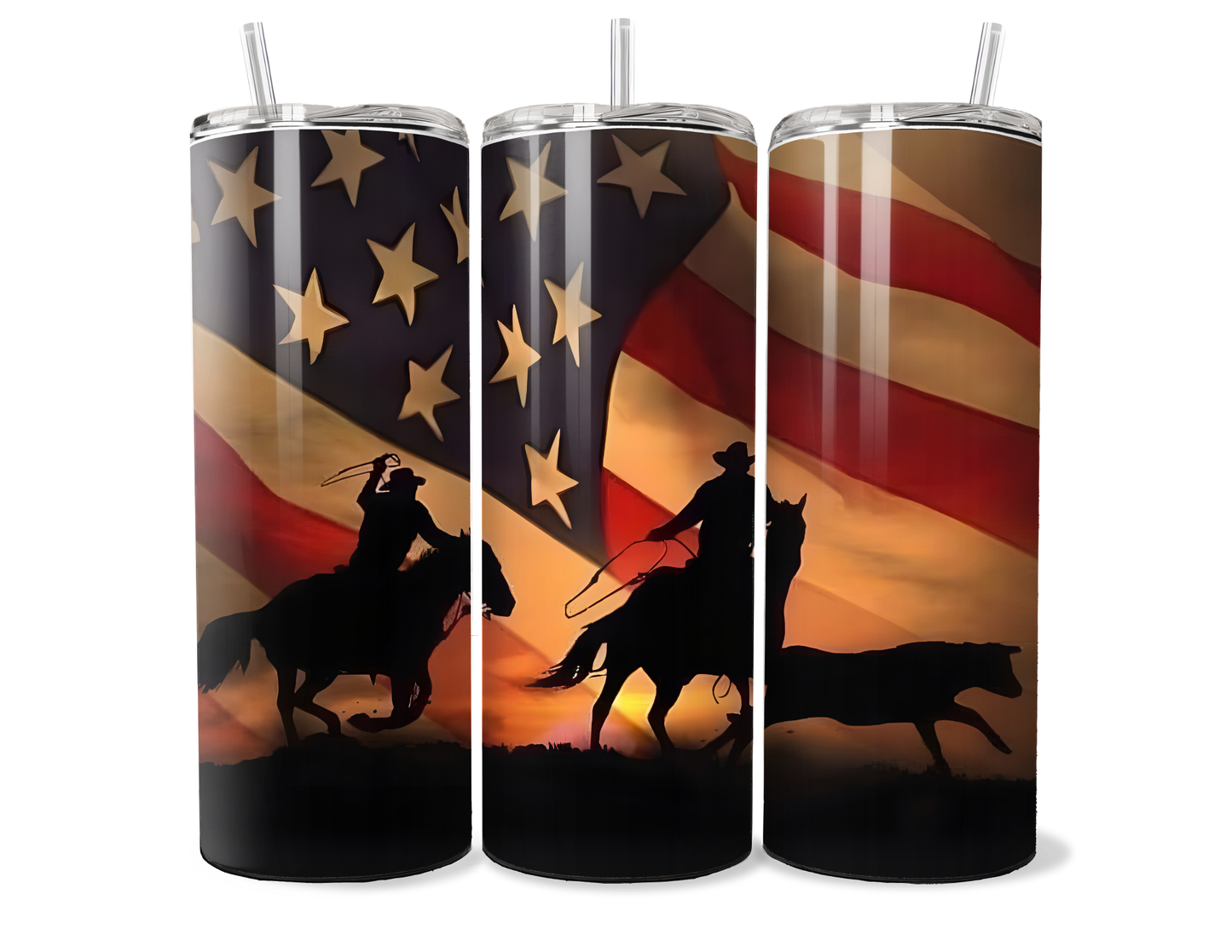 All-American Cowboy Insulated Tumbler - Western Patriotic Gift