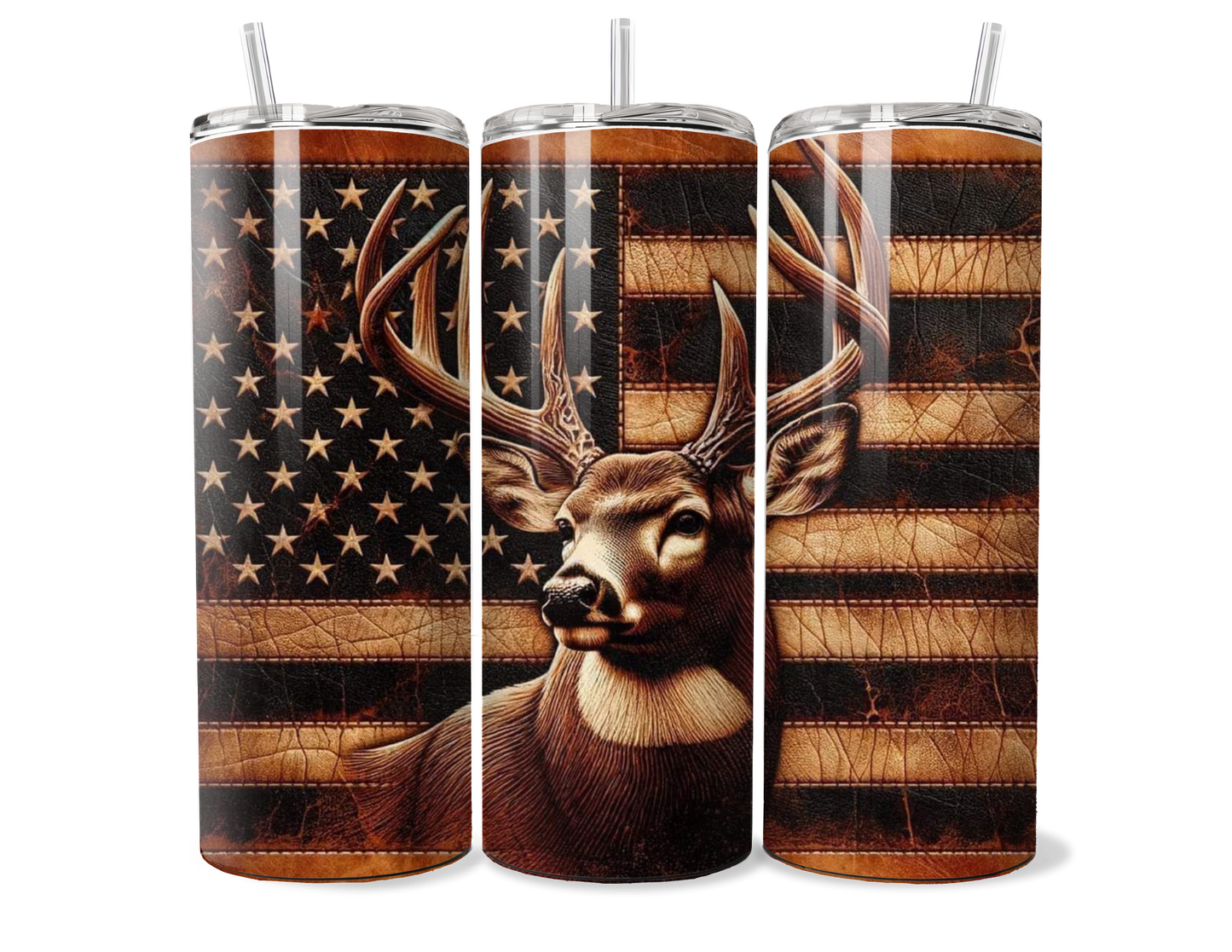 Unique Deer and American Flag Insulated Tumbler