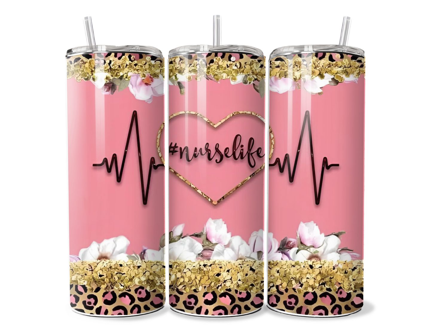 Nurse Life Insulated Tumbler - Pink Leopard Print