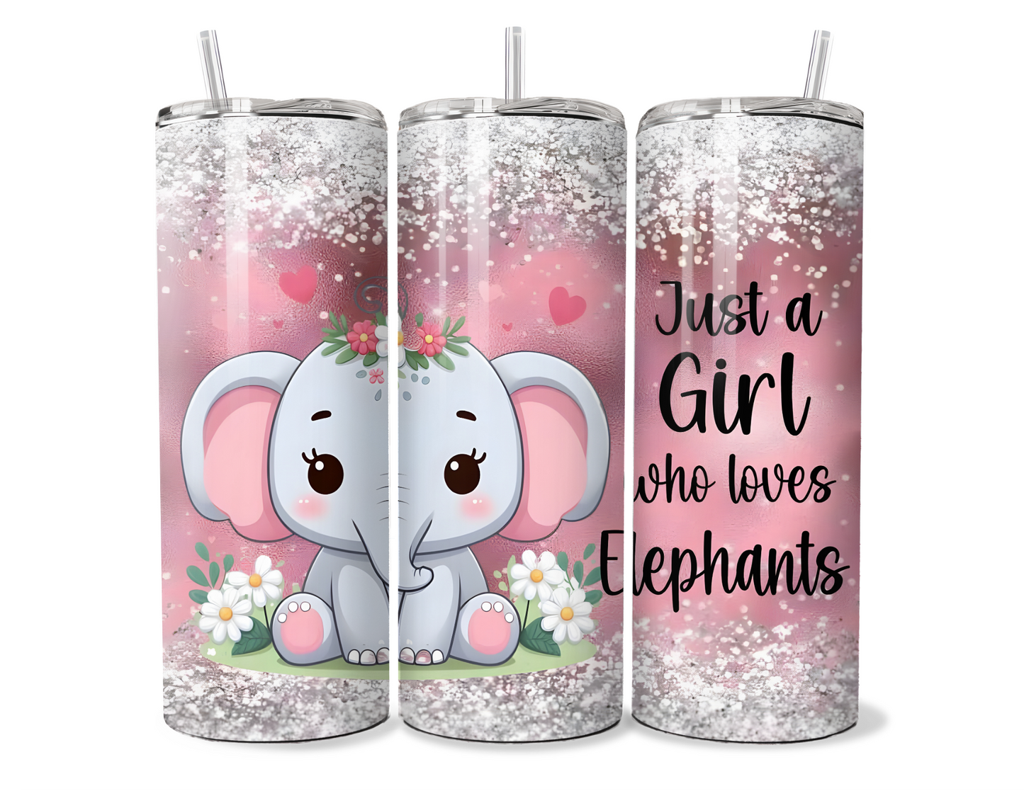 Adorable Glittery Just a Girl who Loves Elephants Insulated Tumbler