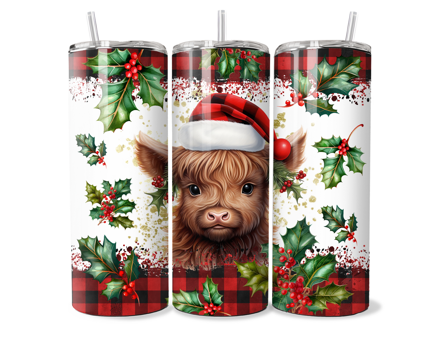 Adorable Christmas Highland Cow Insulated Travel Tumbler