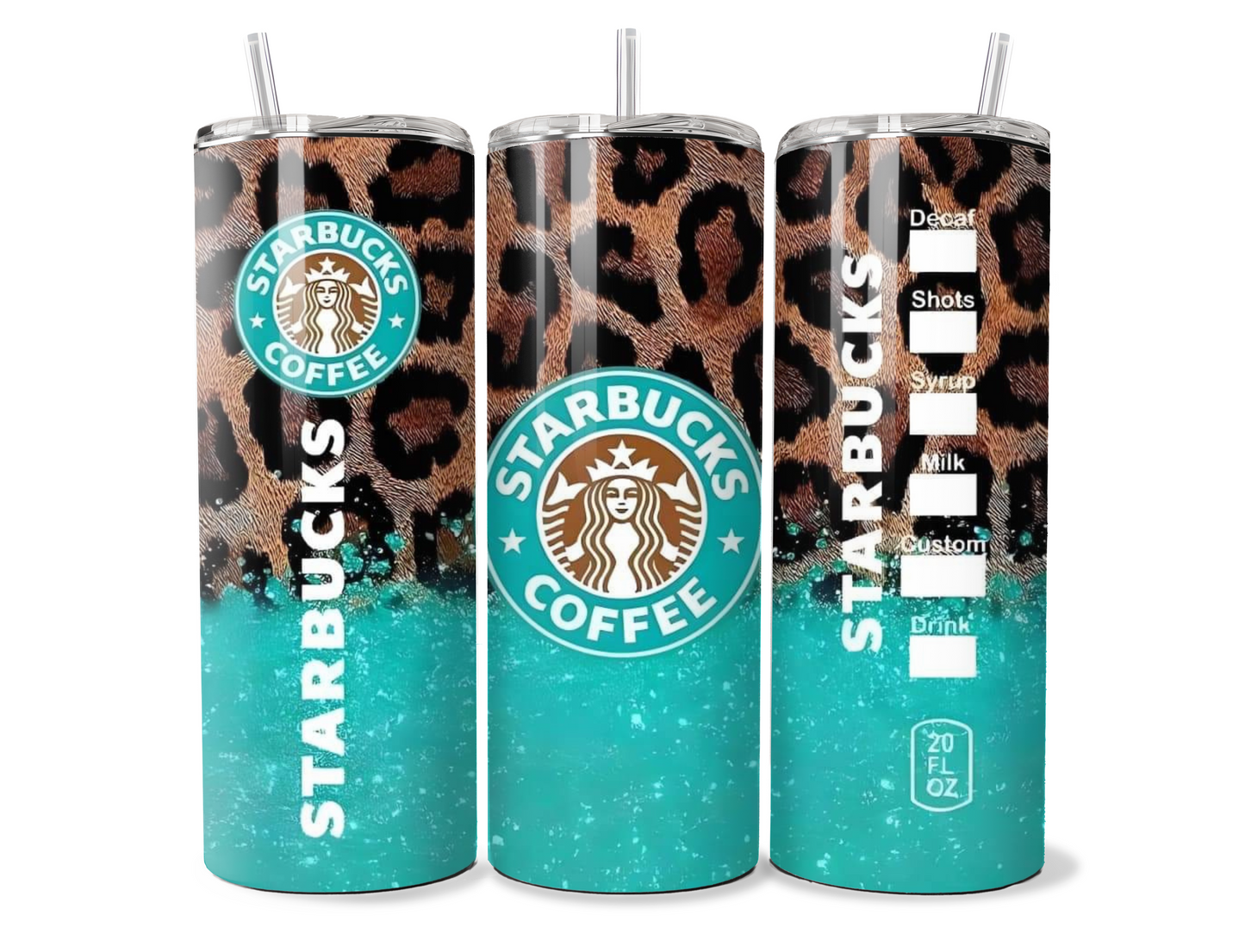 Turquoise and Leopard Print Starbucks Insulated Tumbler
