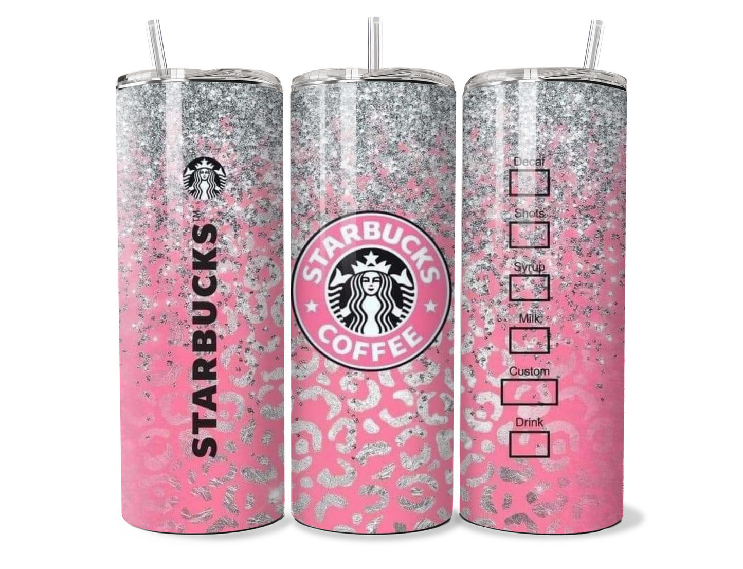 Pink and Grey Glitter Leopard Print Starbucks Insulated Tumbler