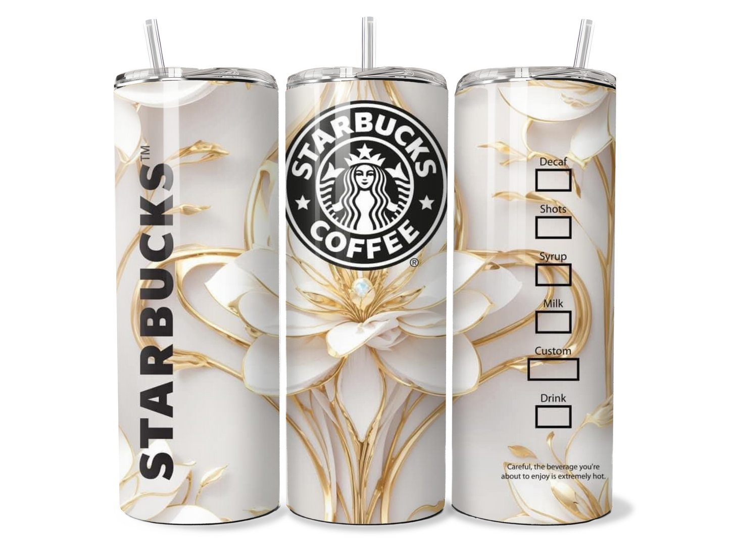 Classy 3d Ivory Flower Starbucks Insulated Tumbler