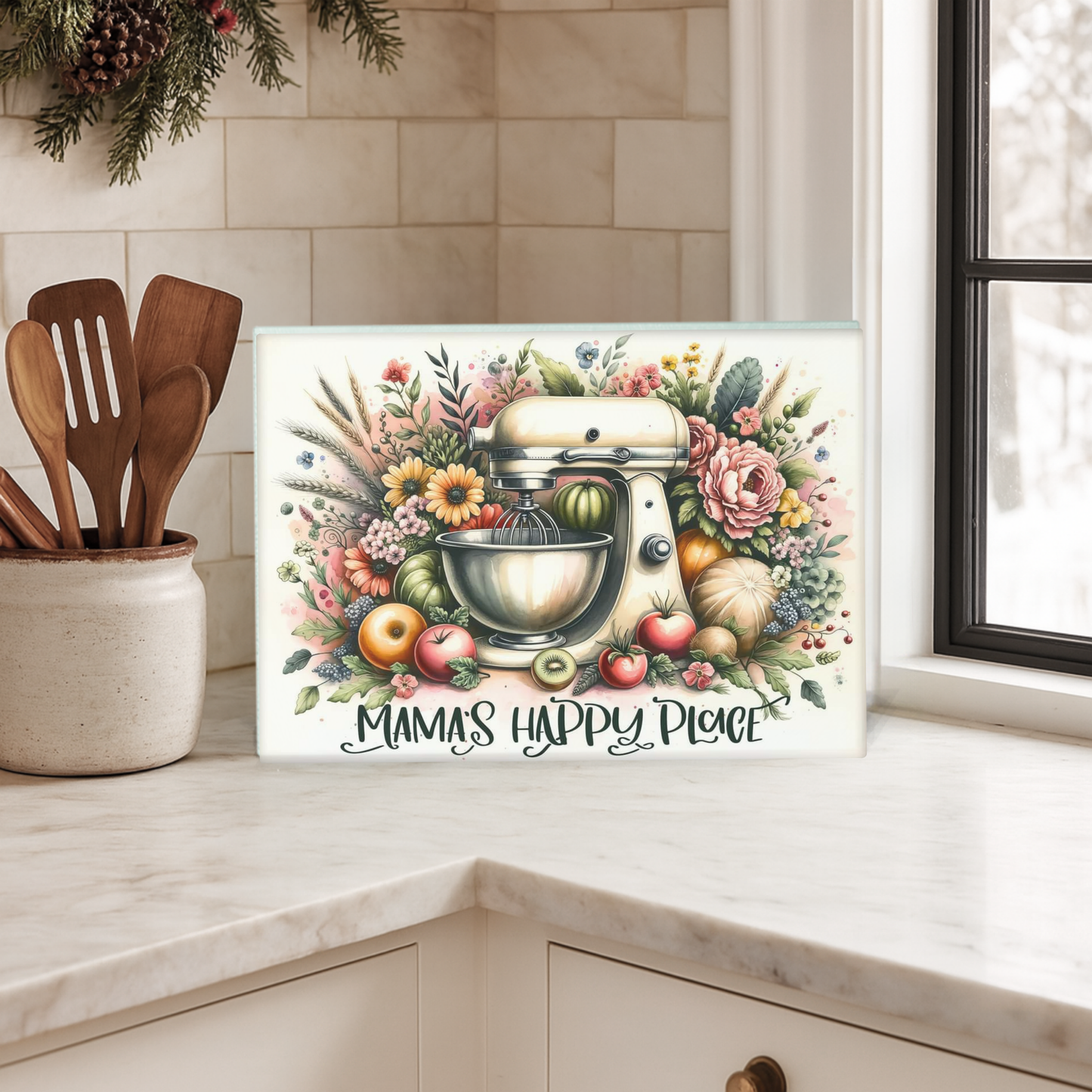 Mama's Happy Place Glass Cutting Board