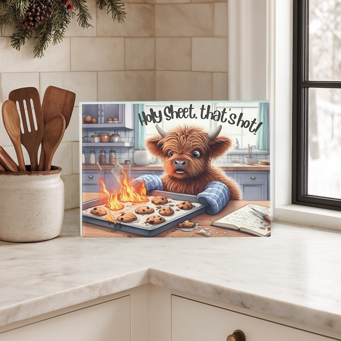 Holy Sheet, That's Hot Highland Cow Glass Cutting Board