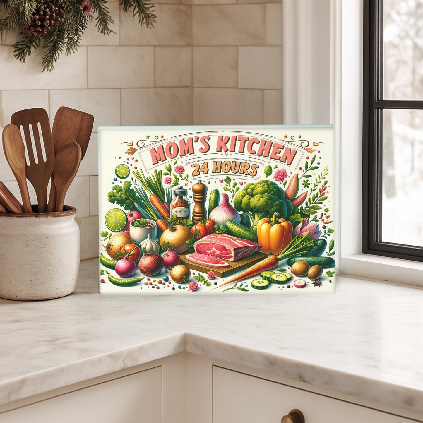 Mom's Kitchen 24 Hours Glass Cutting Board