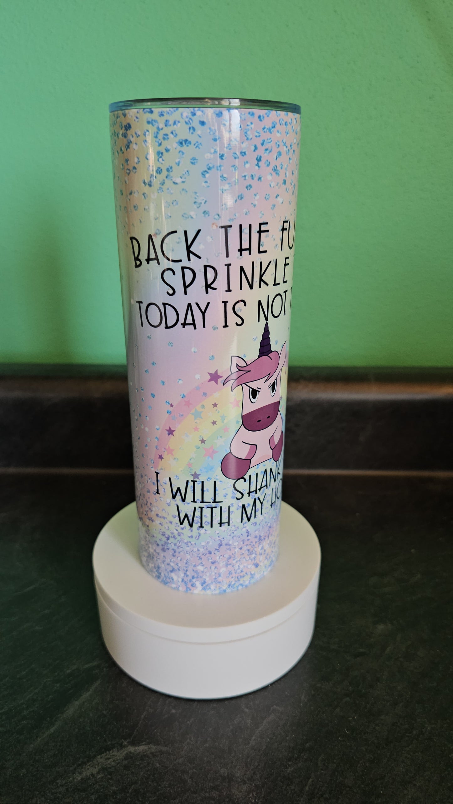 Beautiful custom Insulated Travel Tumbler.  "Back up Spinkle tits"