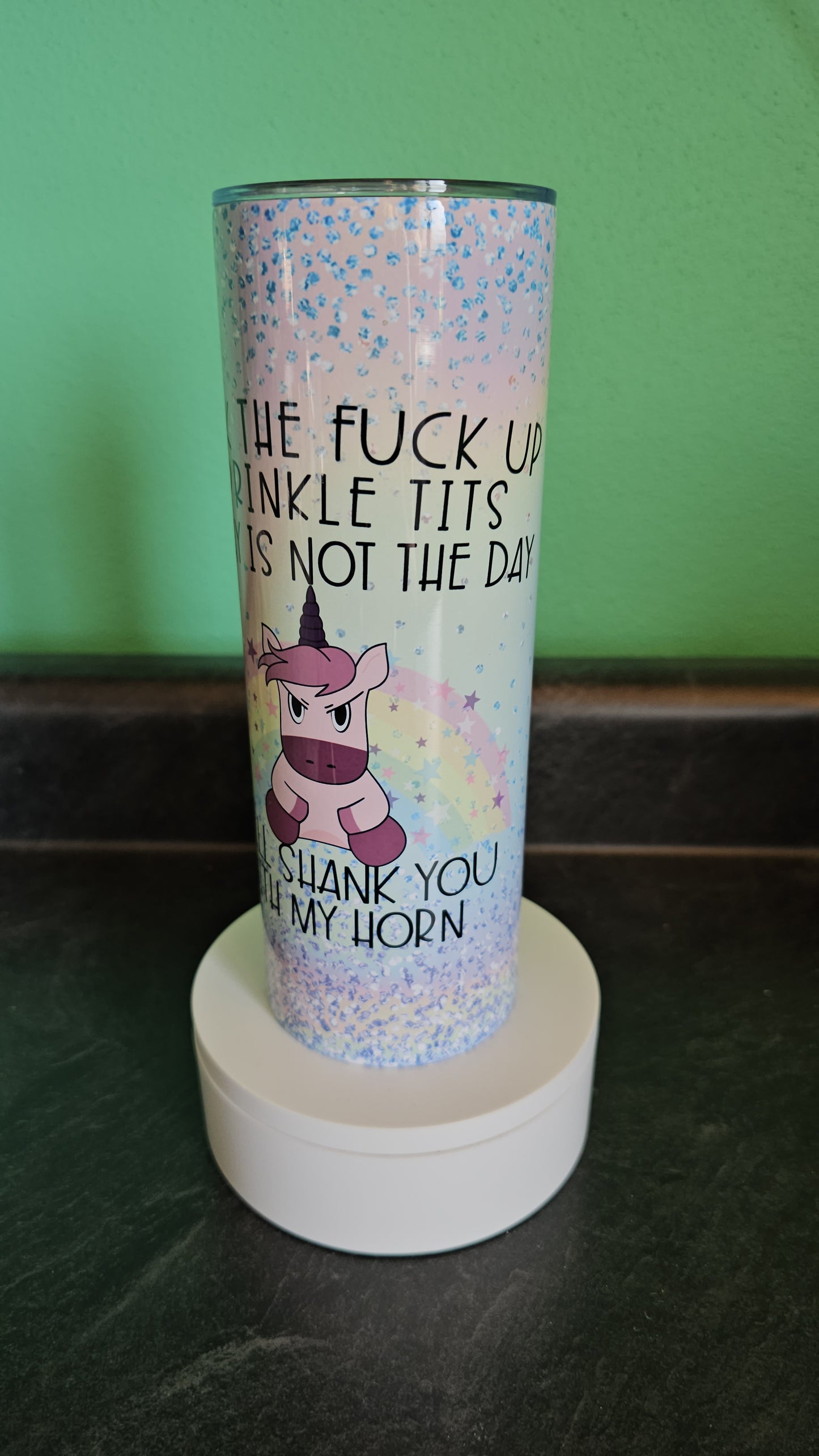 Beautiful custom Insulated Travel Tumbler.  "Back up Spinkle tits"