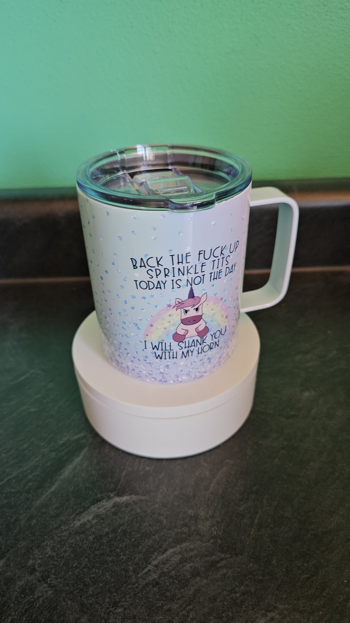 Beautiful custom Insulated Travel Tumbler.  "Back up Spinkle tits"