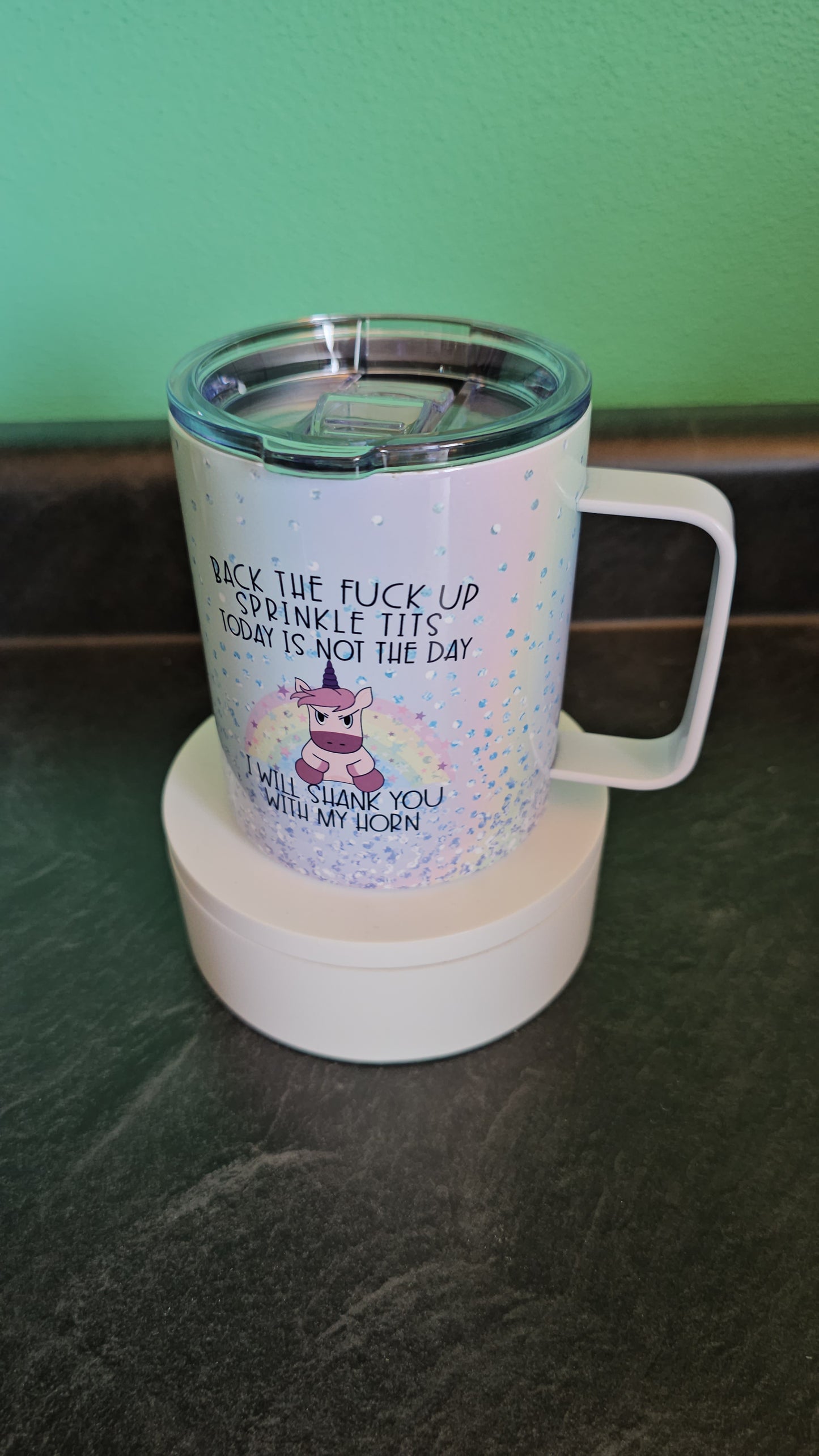Beautiful custom Insulated Travel Tumbler.  "Back up Spinkle tits"