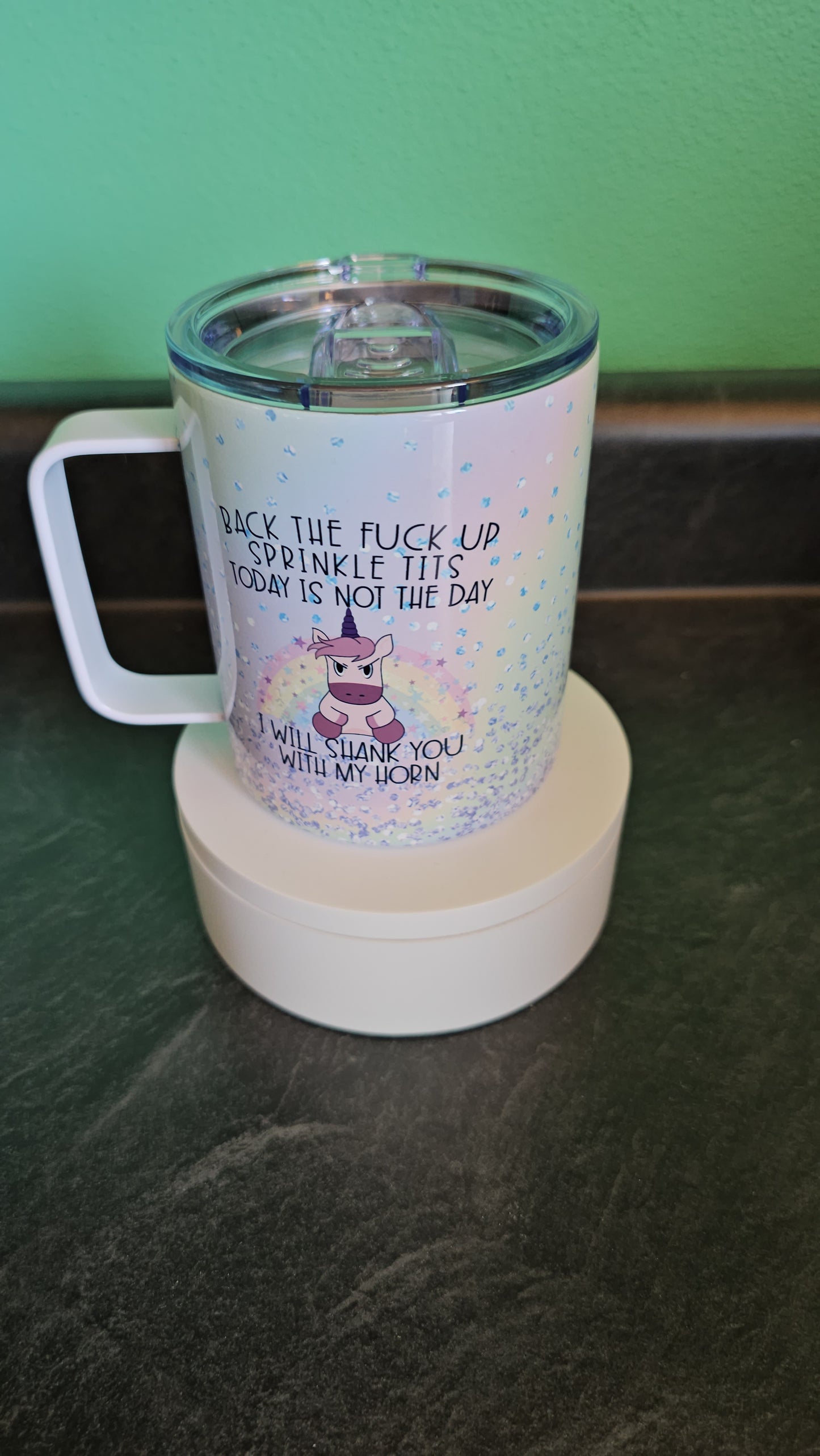 Beautiful custom Insulated Travel Tumbler.  "Back up Spinkle tits"