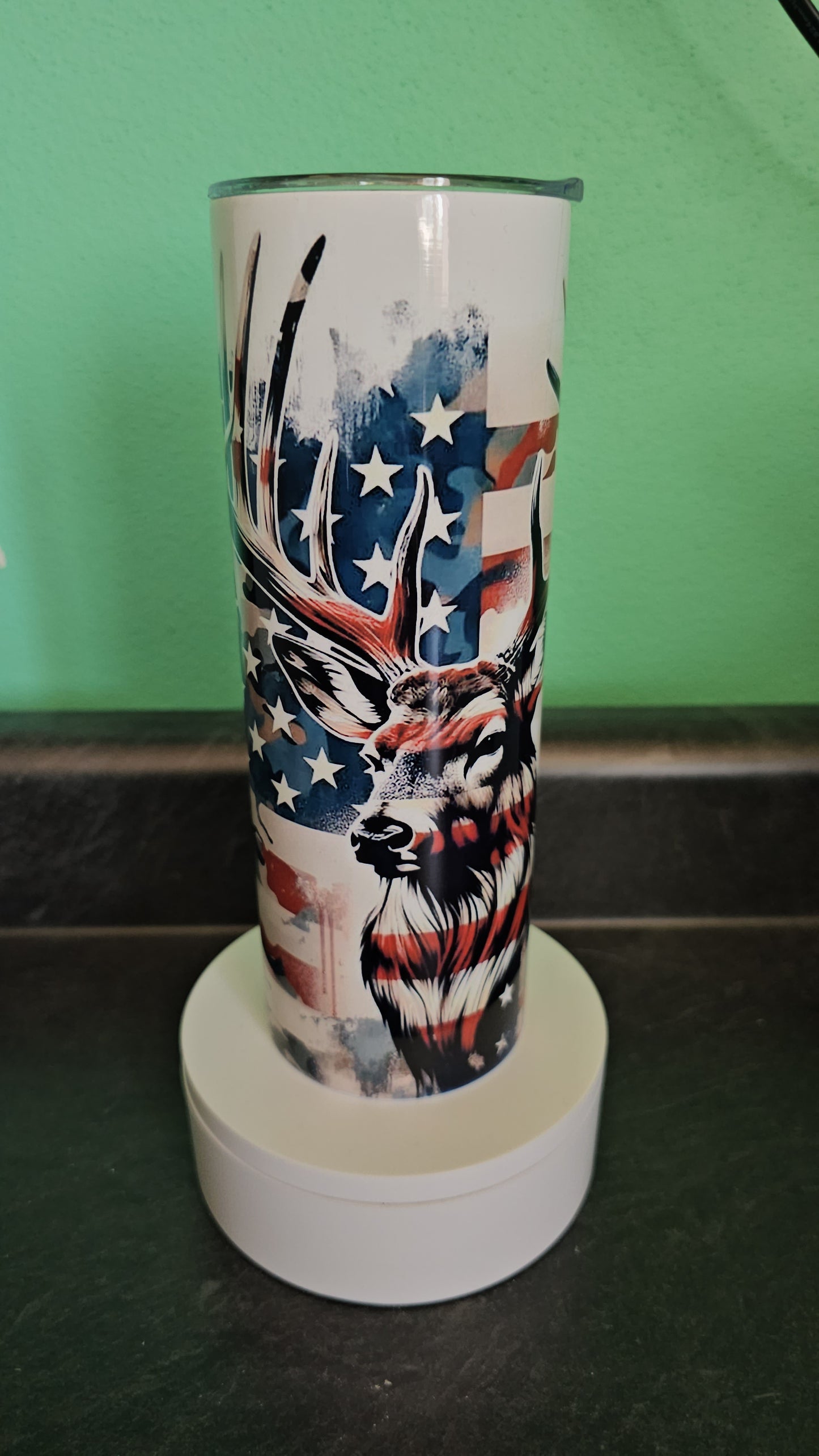 Elk and American Flag Insulated Travel Mug