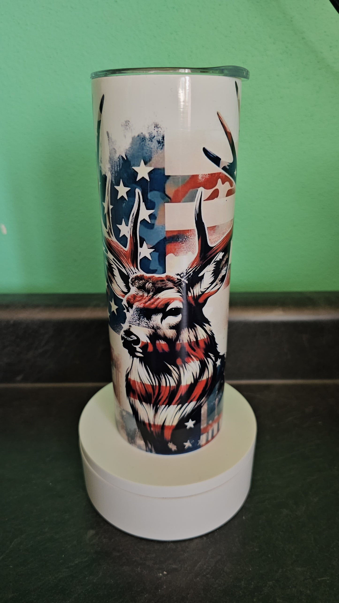 Elk and American Flag Insulated Travel Mug