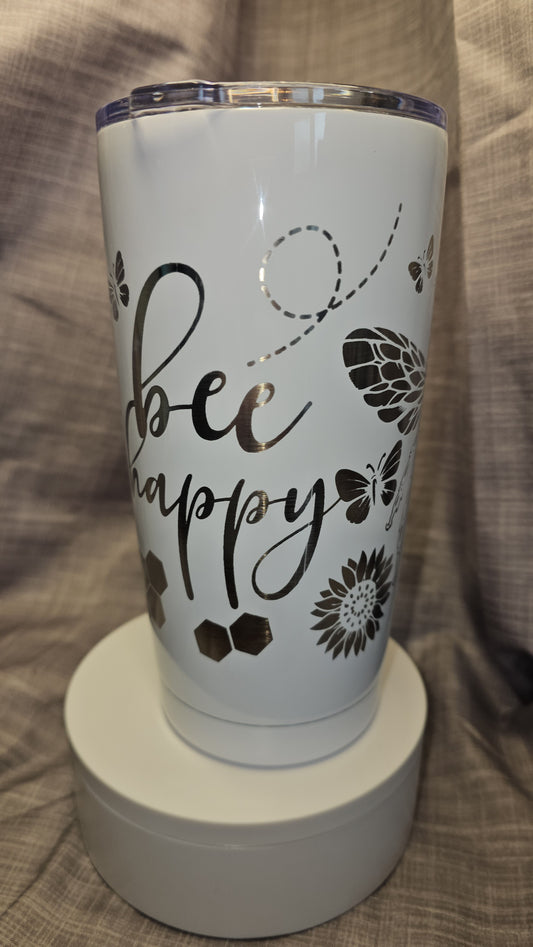 Bee Happy Laser Engraved 20oz travel Mug