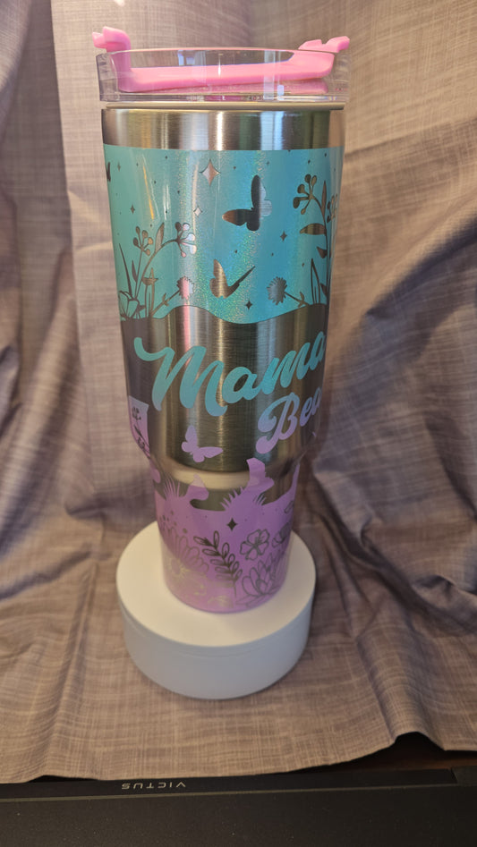 40oz Ombre Laser Engraved Mama Bear Insulated Travel Tumbler