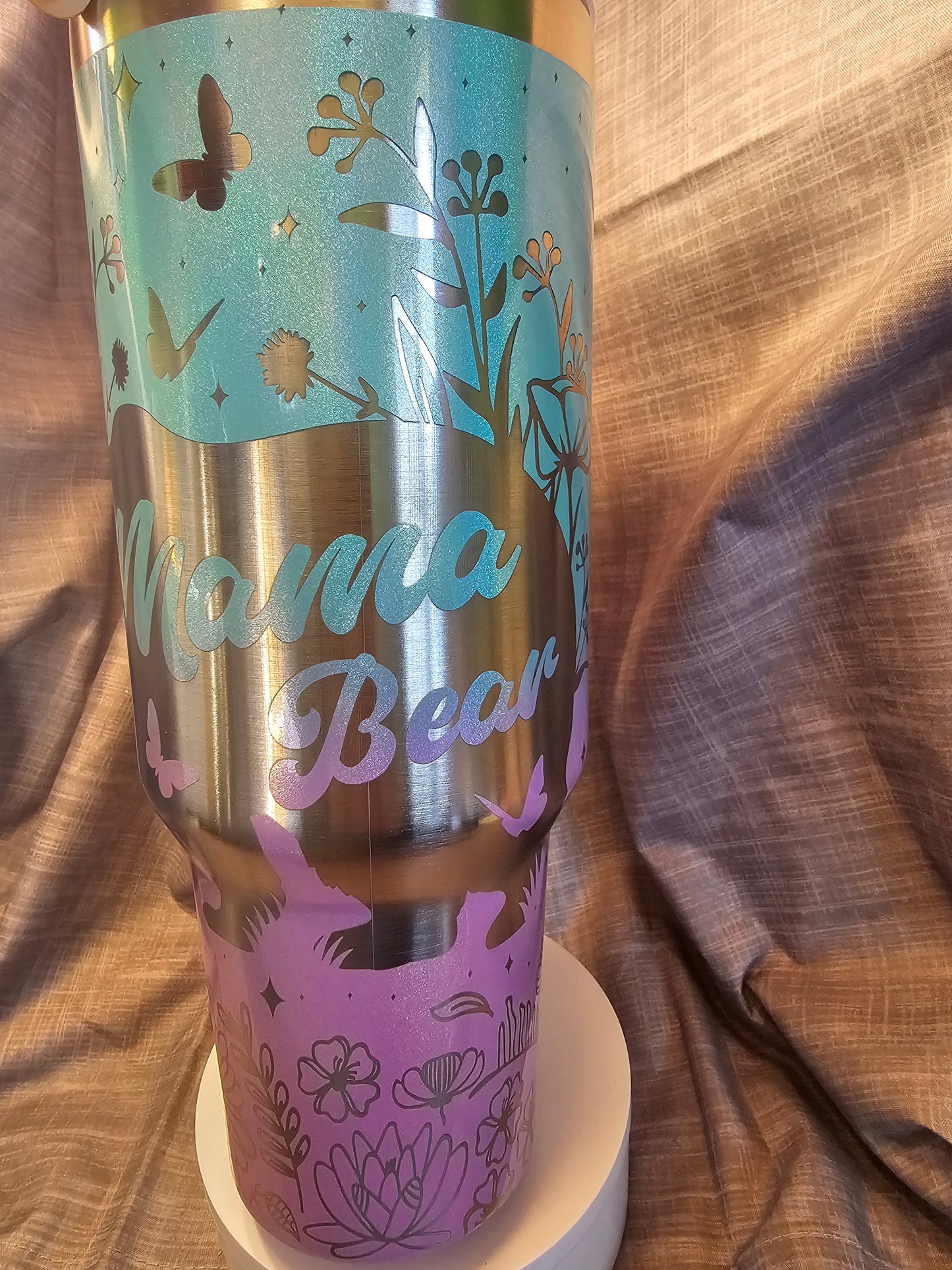 40oz Ombre Laser Engraved Mama Bear Insulated Travel Tumbler