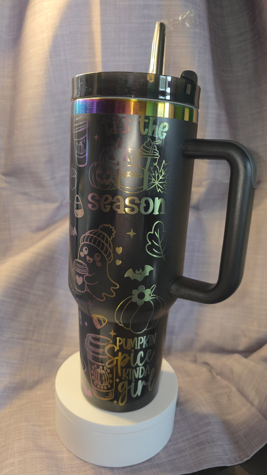 40oz Laser Engraved Fall Vibes Insulated Travel Tumbler