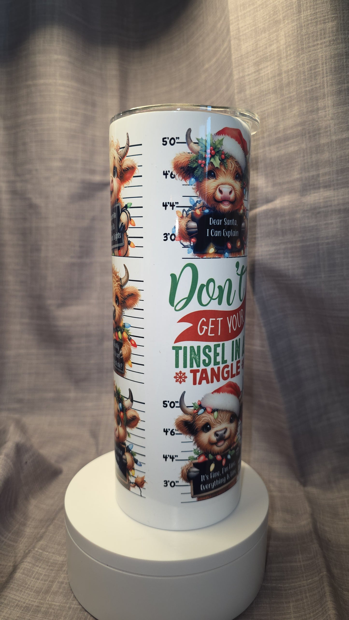 Christmas Highland Cow - "Don't get your tinsel in a tangle" Insulated Travel Tumbler