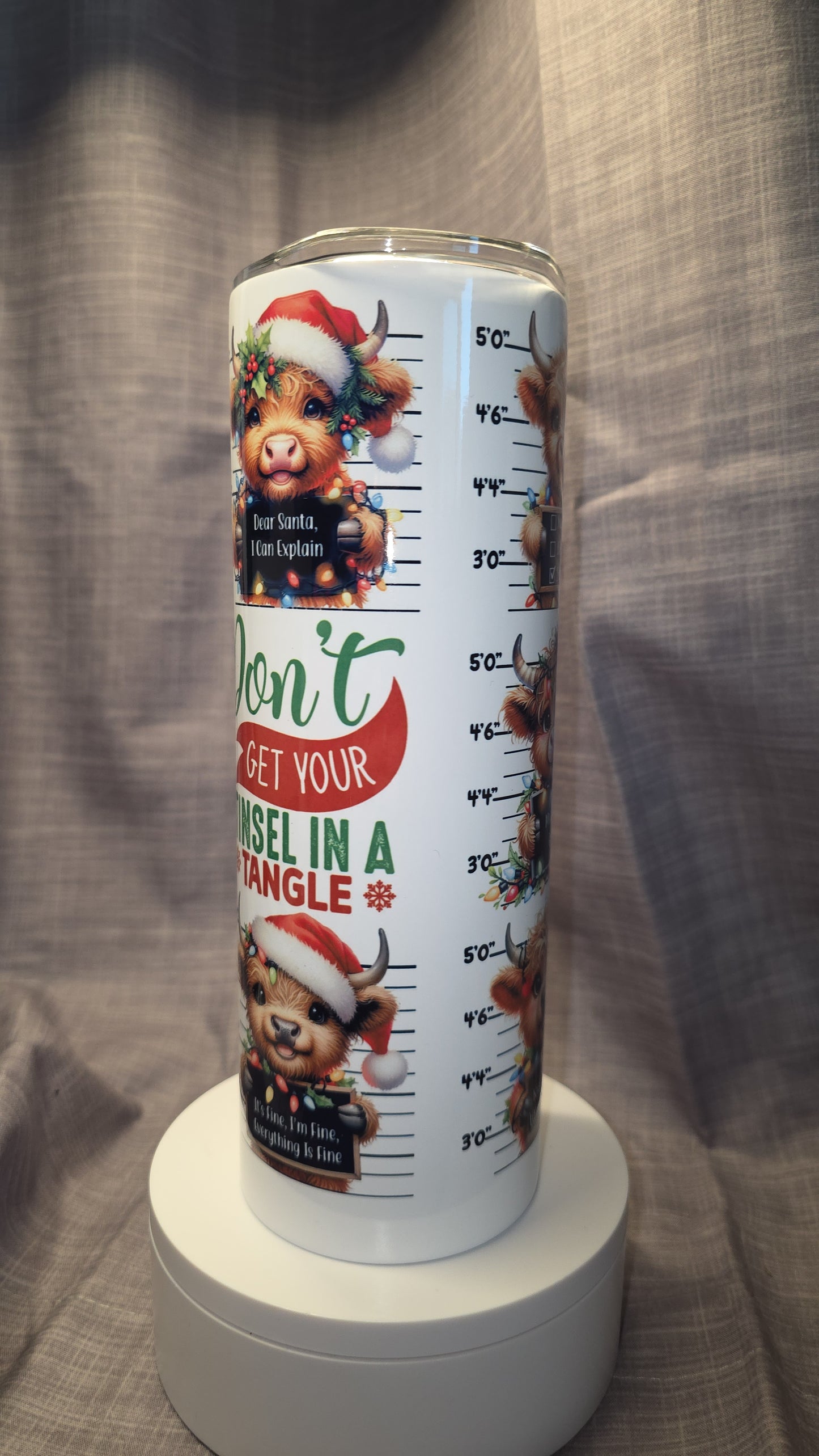 Christmas Highland Cow - "Don't get your tinsel in a tangle" Insulated Travel Tumbler