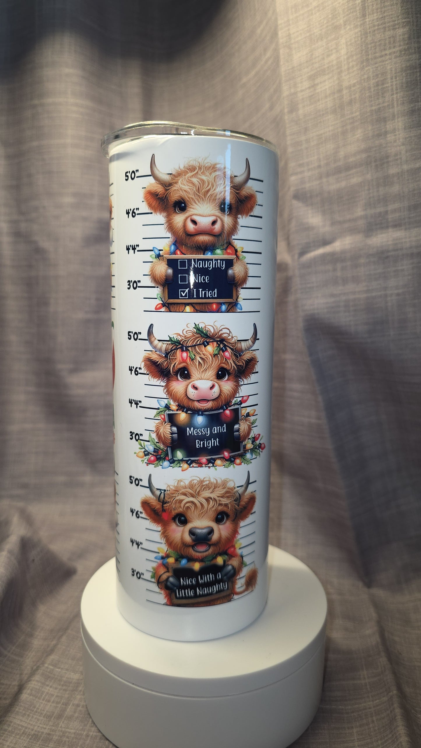 Christmas Highland Cow - "Don't get your tinsel in a tangle" Insulated Travel Tumbler