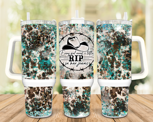 Yellowstone Every Girl needs a RIP in her Jeans 40oz Insulated Travel Tumbler