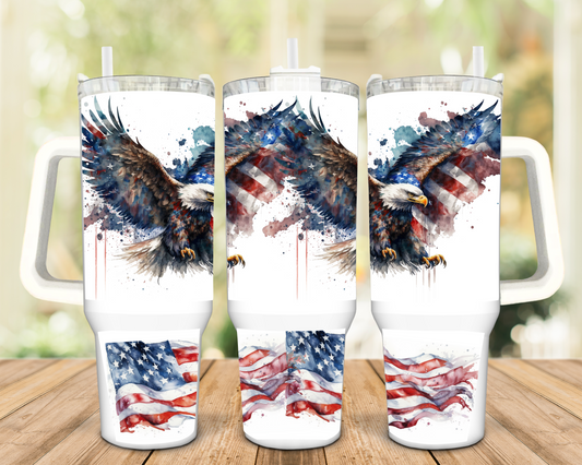 American Eagle and Flag 40oz Insulated Travel Tumbler