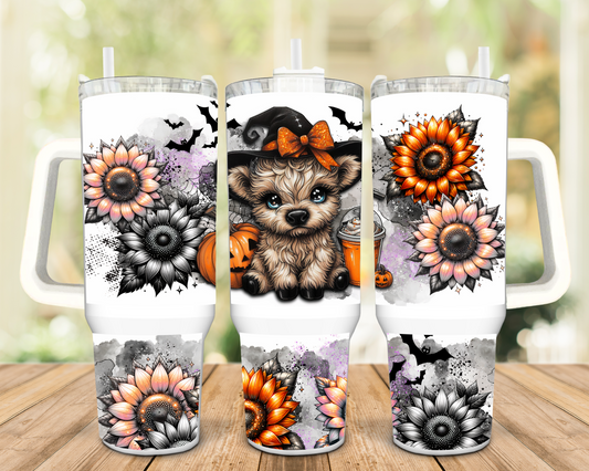 Halloween Highland Cow Witch 40oz Insulated Travel Tumbler