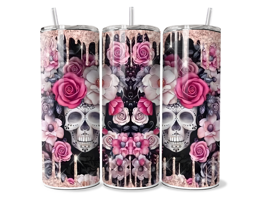 Custom Floral Skull Tumbler - 20oz/30oz Vacuum Insulated Drinkware