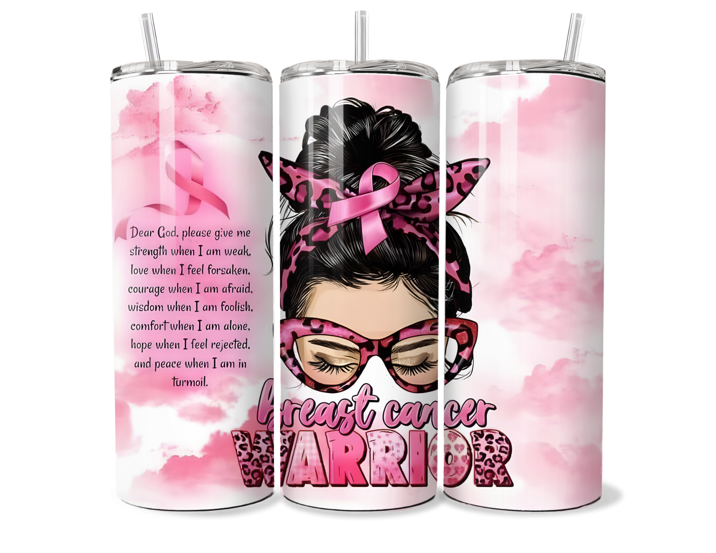 Pink Ribbon Breast Cancer Warrior 20oz/30oz Insulated Tumbler - Survivor Gift