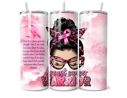 Pink Ribbon Breast Cancer Warrior 20oz/30oz Insulated Tumbler - Survivor Gift