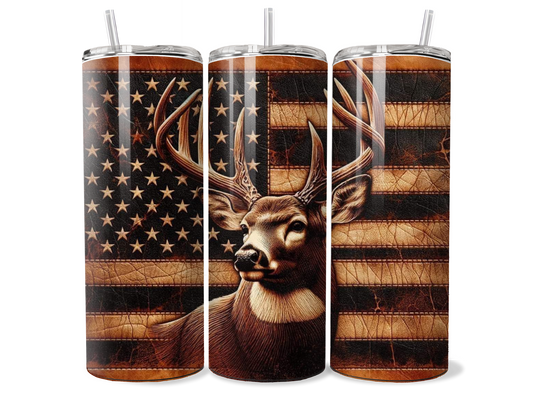Unique Deer and American Flag Insulated Tumbler