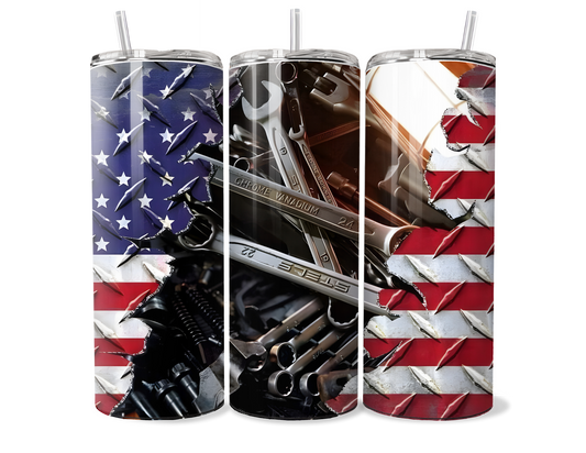 Mechanic’s American Flag Insulated Tumbler - 20oz/30oz Custom Gift