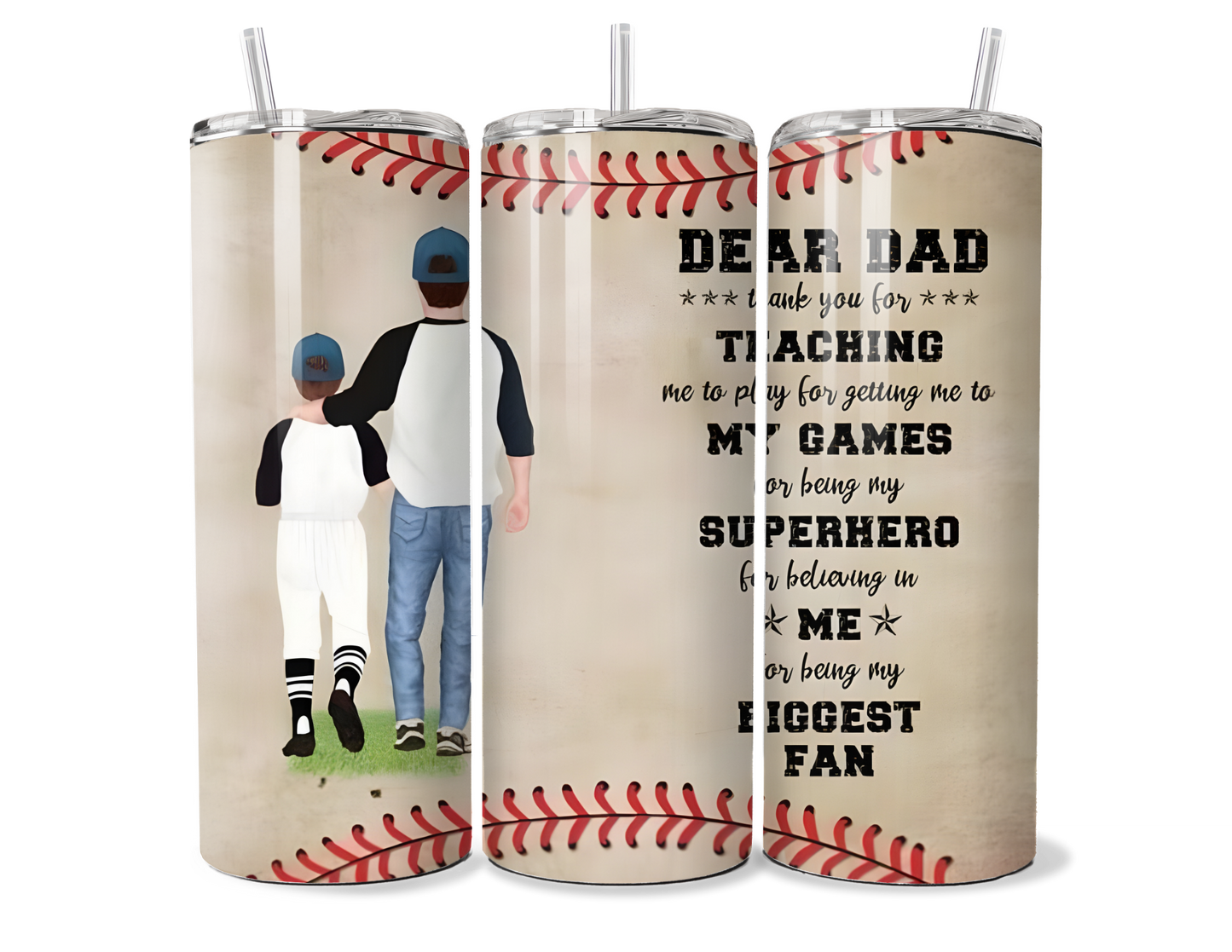 Custom Baseball Dad Tumbler - Insulated Stainless Steel Coffee Travel Mug
