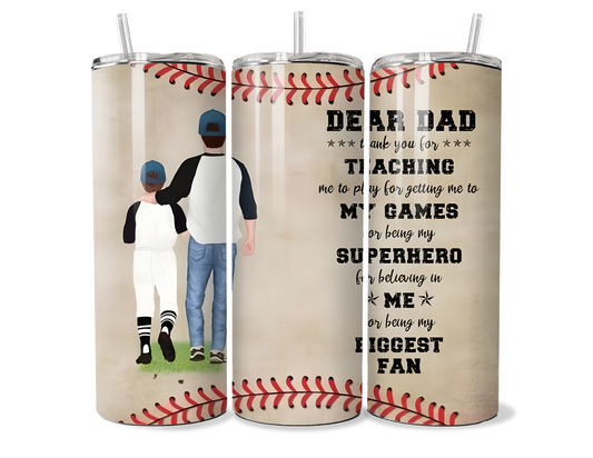 Custom Baseball Dad Tumbler - Insulated Stainless Steel Coffee Travel Mug