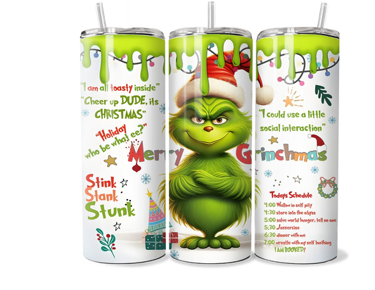 Grinch Christmas Tumbler - Double-Walled Insulated Drinkware - 20oz/30oz