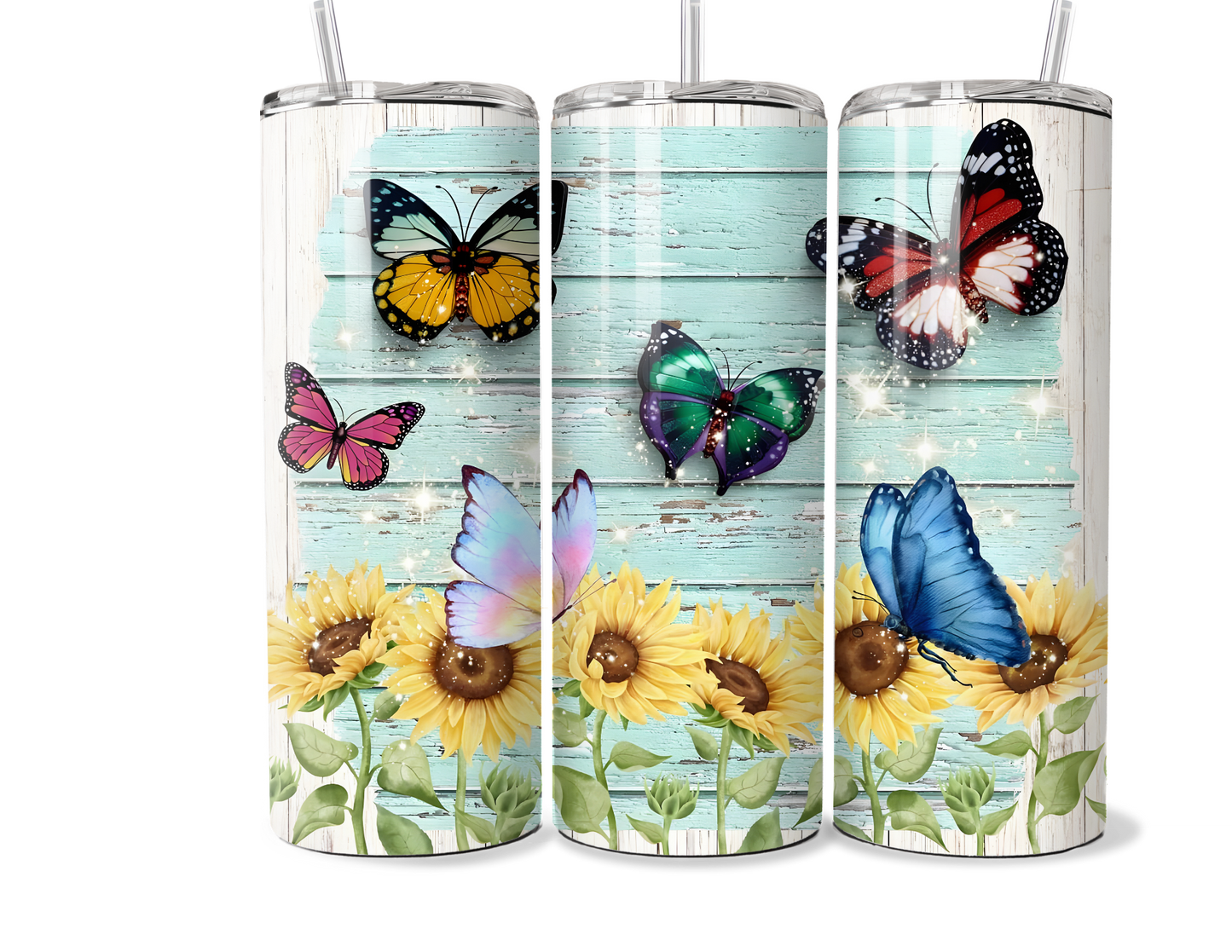 Sunflower & Butterfly Rustic Tumbler - 20oz/30oz Stainless Steel