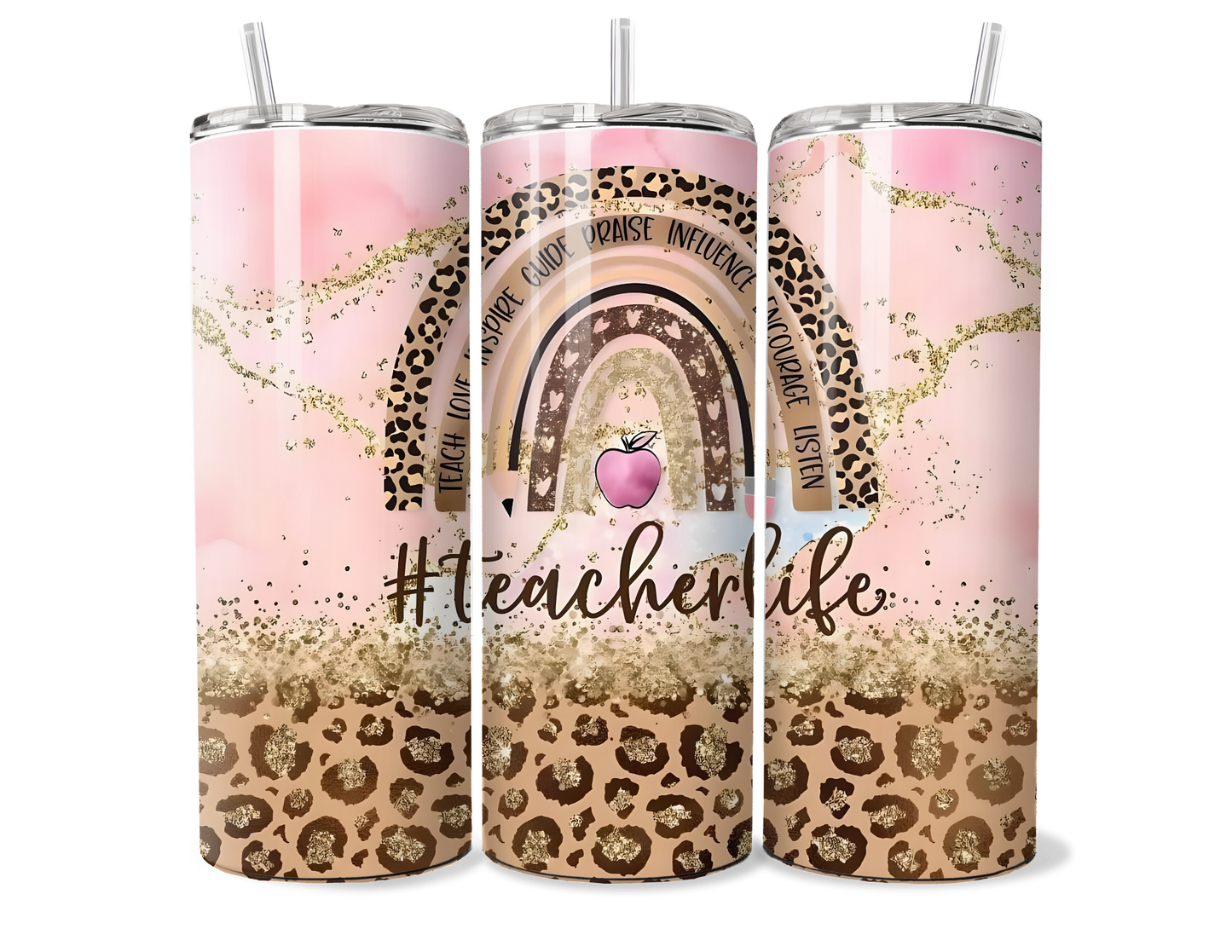 Leopard Rainbow "Teacher Life" Insulated Tumbler - 20oz/30oz