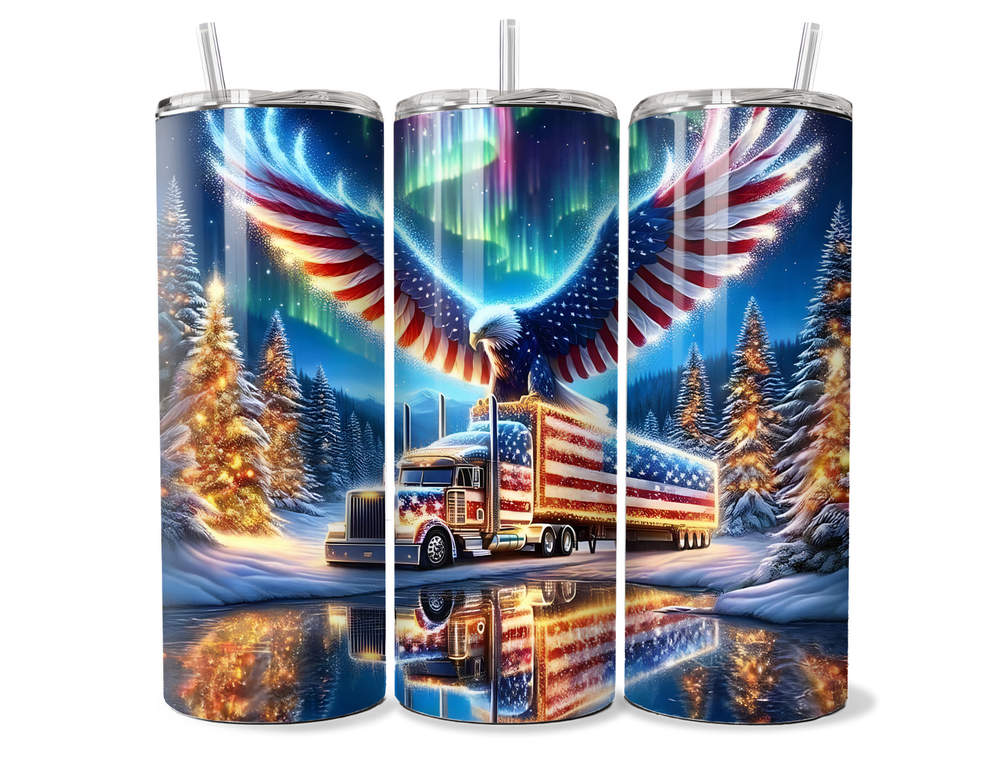 American Eagle Semi-Trucker 20oz/30oz Insulated Tumbler - Patriotic Gift for Drivers