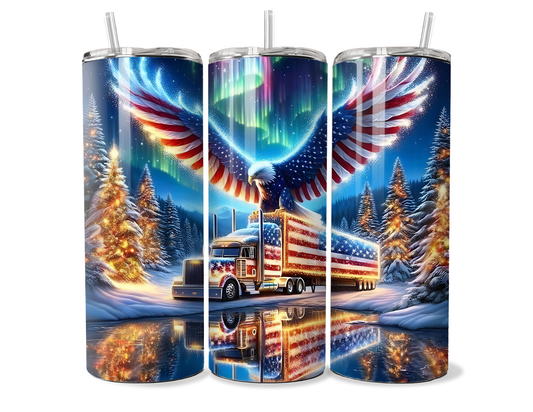 American Eagle Semi-Trucker 20oz/30oz Insulated Tumbler - Patriotic Gift for Drivers