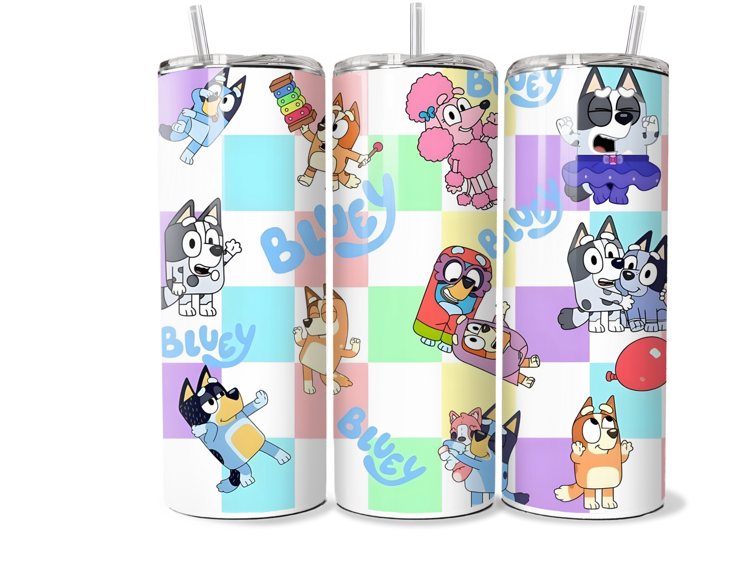 Bluey Character Custom Tumbler - Insulated Reusable Coffee Cup - 20oz & 30oz