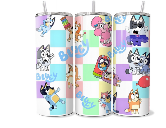 Bluey Character Custom Tumbler - Insulated Reusable Coffee Cup - 20oz & 30oz