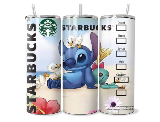 Relax on the Beach Blue Alien Stitch Starbucks Insulated Tumbler