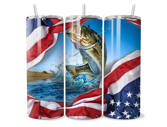 Bass with American Flag Insulated Tumbler | Cup