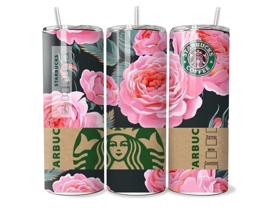 Elegant and Classy Pink Flower Starbucks Insulated Tumbler