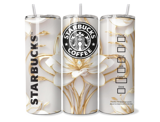 Classy 3d Ivory Flower Starbucks Insulated Tumbler